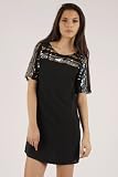 New Womens Black Sequin Shoulder Shift Dress 8-14