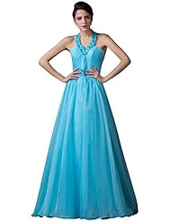 V-neck Organza/Satin Backless Crystal Beaded Ruched Crystals Lace-Up Cocktail Floor Length Halter Evening Dress/Homecoming Dress/Bridesmaid Dress/Pageant Dress/Prom Dress/Party Dress/Wedding Dress 