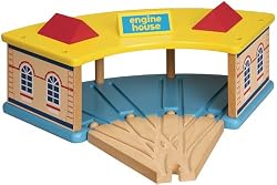 Wooden Engine Round House with 4 Way Switch Track Set