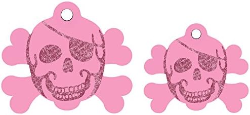 CNATTAGS - Personalized Engraved Aluminum Skull Pet ID Tag Dog Tag Cat Tag (Large, Pink)
