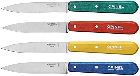 Opinel SAS 1233 Kitchen Set of 4 112 Assorted Classic Colours Paring Knives Blue Yellow Red Green Blade 10 cm