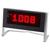 デジタルLED目覚まし時計温度計付き時計メタルLEDスタンドクロックレッドLCD018-RDの画像