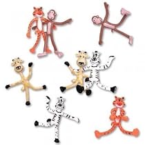 Dozen 'Fun Toys' Bendable Zoo Animals: Giraffes, Tigers, Monkeys, and Zebras - 4 inches tall
