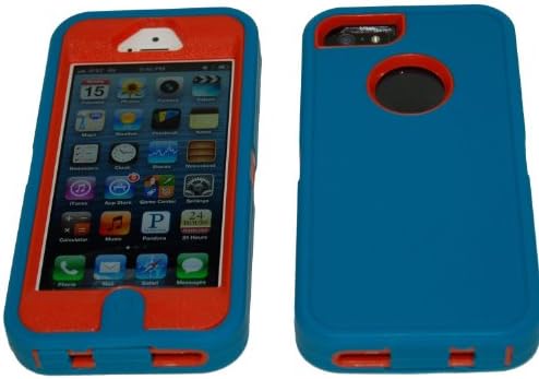 BeautyChase(TM) Iphone5/5s Defender Body Armor Case Comparable to Otterbox Defender Series (teal blue/red)