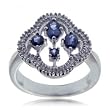 Blue Sapphire & Diamond Ring in Unique White Gold Setting