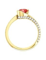 18K Yellow Gold 7.00x5.00mm Oval Cut Chatham Created Padparadscha Sapphire and Diamond Ring -- LIFETIME WARRANTY