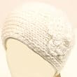 Adjustable Hand Knit Headwrap Headband Chunky Flower Wide Solid White