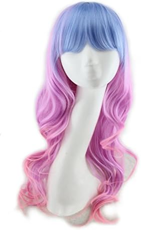 Meditative Rose Lolita Multicolor Long Wavy Wigs (Blue + pink)