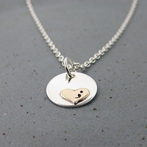 Sterling Silver Gold Heart Semicolon Necklace