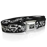 Superman Logo Seatbelt Buckle Black Strap Belt, Official Licensed