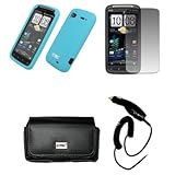 EMPIRE Black Leather Case Pouch with Belt Clip and Belt Loops + Light Blue  ....