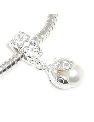.925 Sterling Silver " LadyBug Dangle w/ Pearl " Bead Compatible with Pandora Chamilia Kay Troll Bracelet