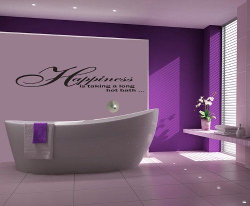 (Large) Happiness Bath Quote Bathroom Vinyl Wall Art Decal Sticker 14 Colours Available