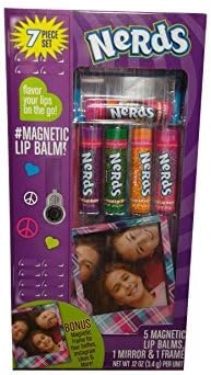 Lip Balm Gift Set, 5 Magnetic Lip Balms, 1 Mirror &amp; 1 Frame (Nerds)