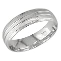 Mens 14K White Gold Etched-Stripe Comfort-Fit Wedding Band