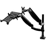 2 in 1 FLEXIMOUNTS L02 Height adjustable Dual Arm LCD Stand Gas Spring Laptop Mount Notebook Desk Mount for 11-15.6 inch Laptop and 10-24 inch Samsung/LG/HP/AOC/Dell/Asus/Acer Computer Monitor,With Clamp or Grommet Desktop Support
