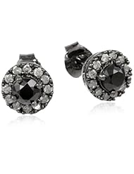 Sterling Silver Black and White Earrings, (1cttw,G-H Color,I2;I3 Clarity)