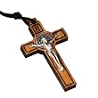 Saint Benedict 2" Wood Cruifix with Black Trim and Cord Necklace - Made in Italy