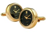 gino franco Men's 940-3 Round Gold-Tone Cufflink Watch