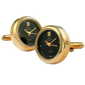 gino franco Men’s Round Gold-Tone Cufflink Watch #940-3