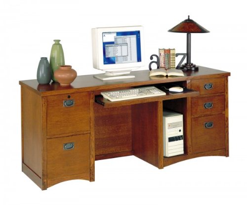 Buy Cheap Kathy Ireland Home by Martin Furniture California Bungalow Wood Credenza Desk in Mission Oak
