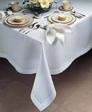 Loom State Pure Linen Hemstitch Tablecloth White 60"x 120"