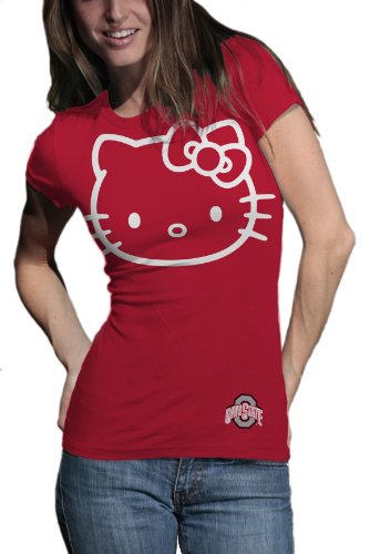 NCAA Ohio State Buckeyes Hello Kitty Inverse Junior Crew Tee Shirt (Red, Medium)