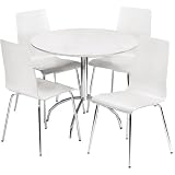White Kitchen Round Table With 4 Matching White Dining Chairs