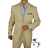 Bianco Brioni Italian Linen Mens Suit Modern 2011 Two Button 2pc Flat Front Pants Ticket Pocket Hand Tailored Suit Tan Beige