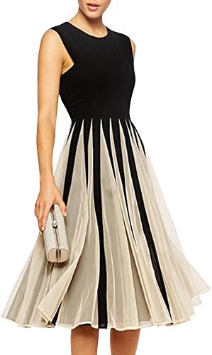 Inlscp Women's Sleeveless Tunic Chiffon A Line Pleated Evening Party Dress