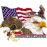 Support Our Troops T-shirt, Iraqi Freedom T-shirts, Bald Eagle and Flag T-shirts, Large, White