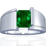 18K White Gold Emerald Cut Emerald Mens Ring