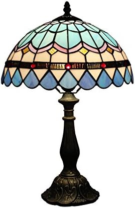 12-Inch European Pastoral Style Stained Glass Mediterranean Series Feather Tiffany Table Lamp Bedside Light