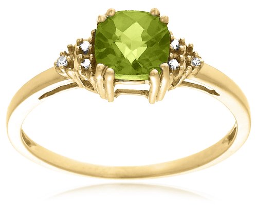 10k Yellow Gold, August Birthstone, Peridot and Diamond Ring, Size 7
