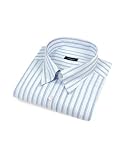 Bagutta White & Blue Striped Snap Collar Italian Cotton Dress Shirt