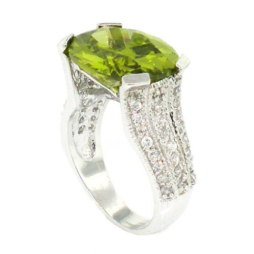 Vintage/Modern Engagement Ring w/Peridot & White CZs Size 7