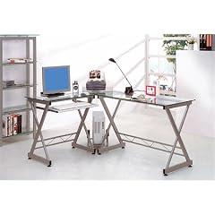 SixBros. Computerschreibtisch Glas/Silbergrau - CT-3802/45 - Klarglas - Gestell Metall Silbergrau
