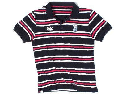 Cardiff Blues Players Striped Media Rugby Polo Shirt Navy - size M