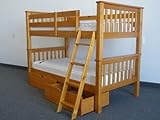Bunk Bed Twin over Twin Mission style in Honey with 2 Under Bed Drawers