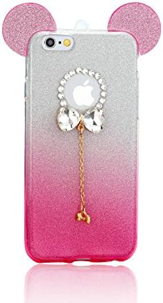 iPhone 6/6s Plus Case Cover ,3D Mickey Mouse Ears Bling Crystals handcraft Luxury rhinestone case cover with Gradient sparkle Glitter for iPhone 6/6s Plus 5.5" (Pink)