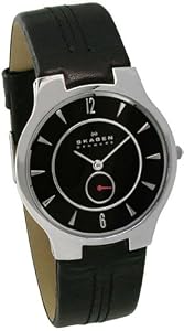 Skagen Casual Strap Steel Black Leather Mens Watch 433LSLB