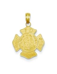 14K Gold St Florian Badge Charm FD Firefighter Pendant