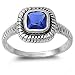 Rhodium Plated Sterling Silver 8mm Cushion Cut Blue Sapphire CZ Ring (Size 4 - 9)