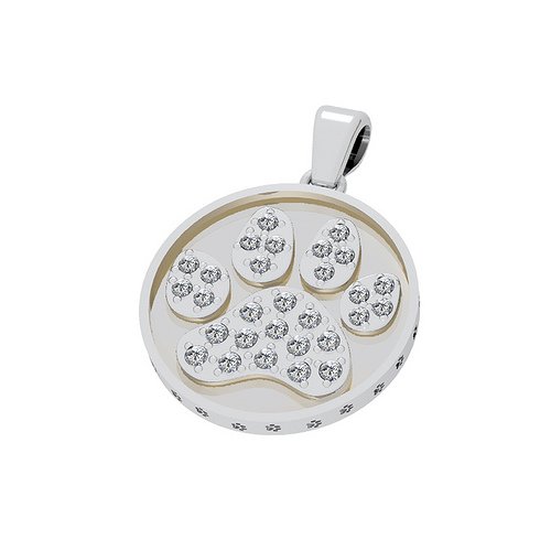 Bark Avenue Jewelers- Pave Paw Print Pendant 14 Karat White Gold- Medium
