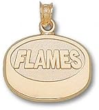 Calgary Flames Solid 14K Gold ''FLAMES'' Puck Pendant