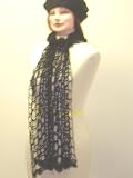 Sc305b, Hand Crocheted Black 12x80 Gimp Scarf with Matching Beret for Women and Tee
