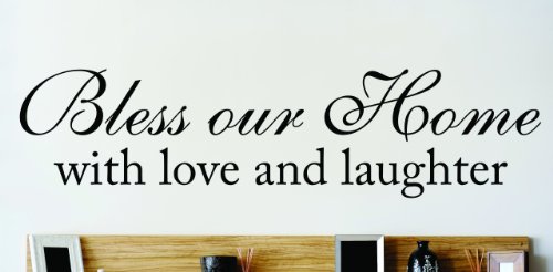 Design with Vinyl OMG 295 Bless Our Home With Love And Laughter Quote Lettering Decal Home Decor Kitchen Living Room Bathroom, 10-Inch by 40-Inch, Black