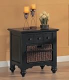 End Table with Storage Drawers and Basket in Black Finish