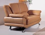 Contemporary Modern Caramel Leather Loveseat
