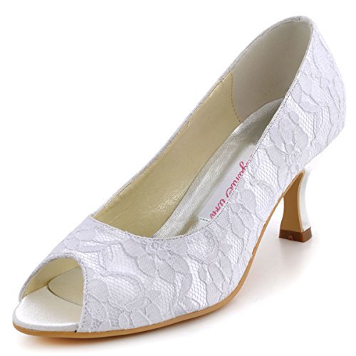 Elegantpark EP11013-25 Women Pumps Peep Toe Mid Heel Lace Satin Bridal Wedding Shoes